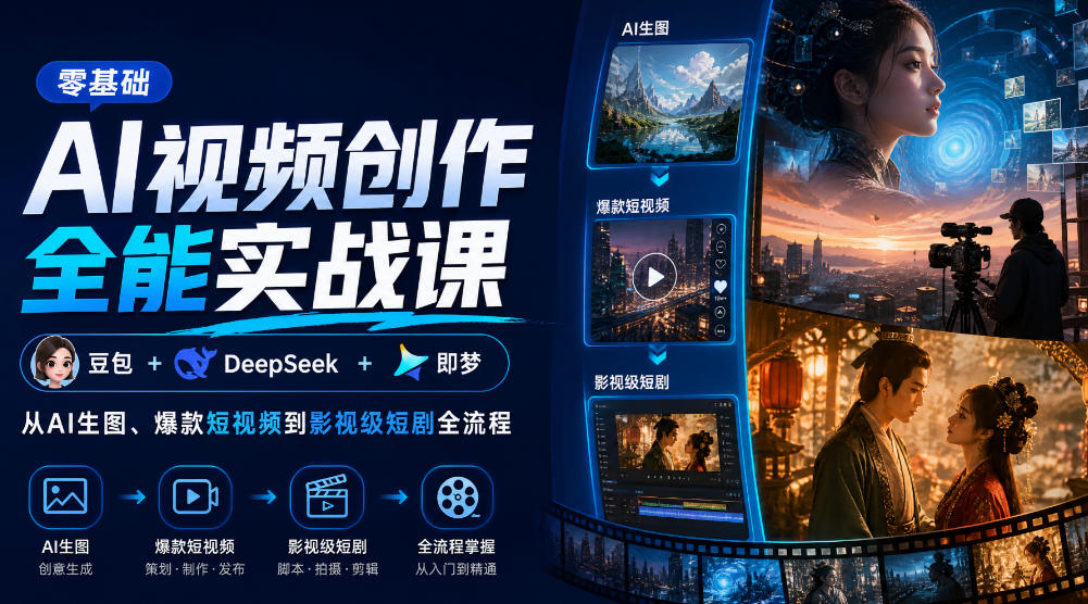 零基础AI视频创作全能实战课｜豆包+DeepSeek+即梦，从AI生图、爆款短视频到影视级短剧全流程-鑫梵淘