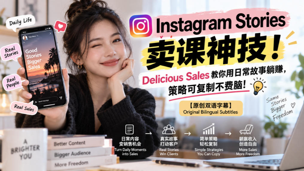 Instagram Stories卖课神技！Delicious Sales教你用日常故事躺賺，策略可复制不费脑！【原创双语字幕】-鑫梵淘
