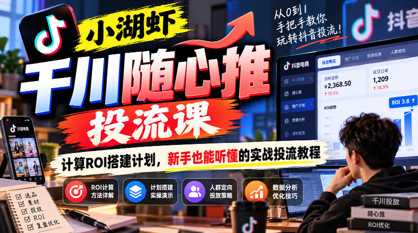 小湖虾千川随心推投流课，计算ROI搭建计划，新手也能听懂的实战投流教程-鑫梵淘