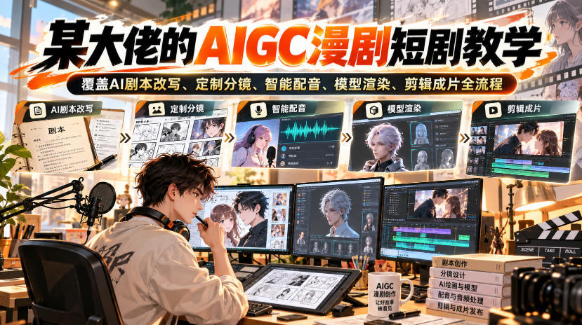 某大佬的AIGC漫剧短剧教学，覆盖AI剧本改写、定制分镜、智能配音、模型渲染、剪辑成片全流程-鑫梵淘
