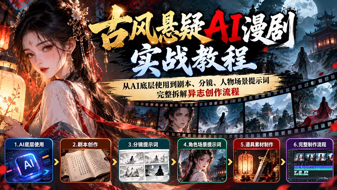 古风悬疑AI漫剧实战教程：从AI底层使用到剧本、分镜、人物场景提示词，完整拆解异志创作流程-鑫梵淘