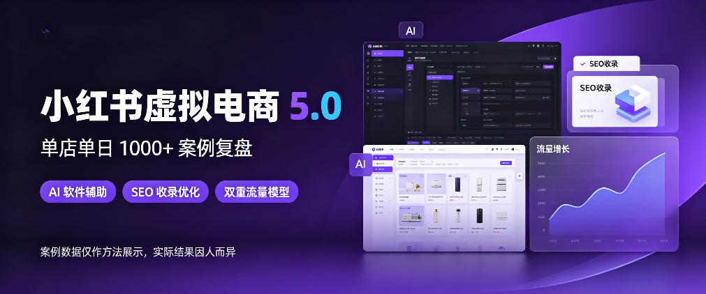小红书虚拟电商5.0，单店单日1000+，AI软件+SEO收录，双重流量稳定出单【揭秘】-鑫梵淘