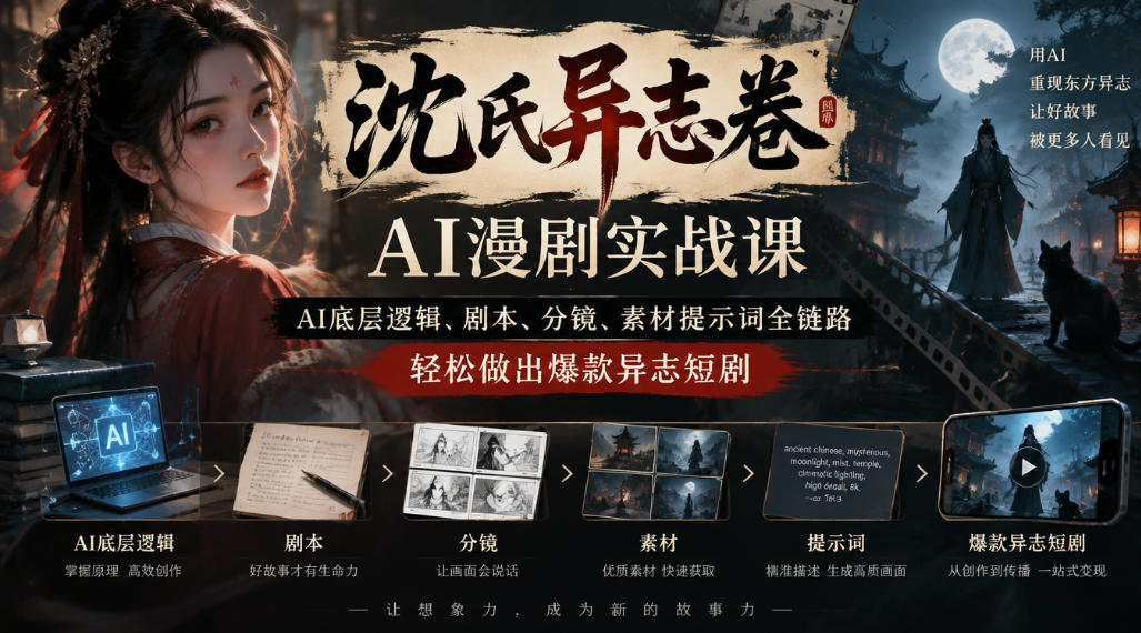 沈氏异志卷AI漫剧实战课｜AI底层逻辑、剧本、分镜、素材提示词全链路，轻松做出爆款异志短剧-鑫梵淘