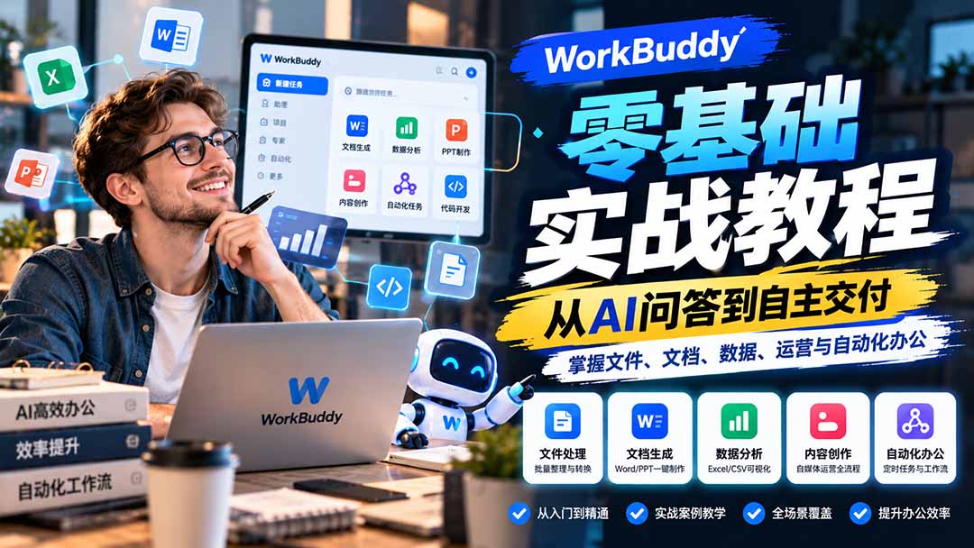 WorkBuddy零基础实战教程：从AI问答到自主交付，掌握文件、文档、数据、运营与自动化办公-鑫梵淘