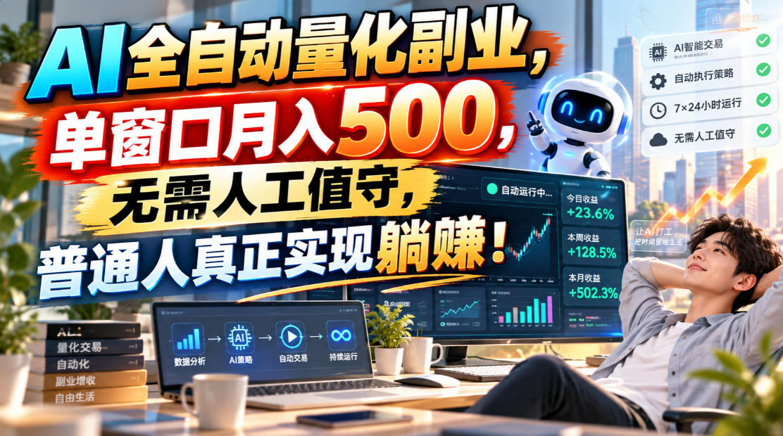 AI全自动量化副业，单窗口月入500，无需人工值守，普通人真正实现躺賺！-鑫梵淘