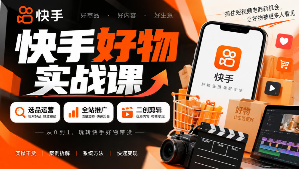 快手好物实战课｜选品运营+全站推广+二创剪辑带货变现-鑫梵淘