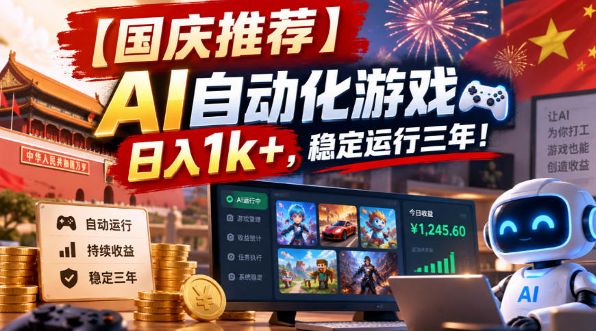 【国庆推荐】AI自动化游戏，日入1k+，操作简单，稳定运行三年！【揭秘】-鑫梵淘