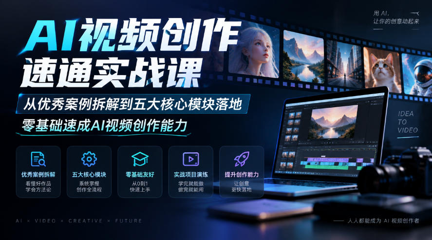 AI视频创作速通实战课｜从优秀案例拆解到五大核心模块落地，零基础速成AI视频创作能力-鑫梵淘