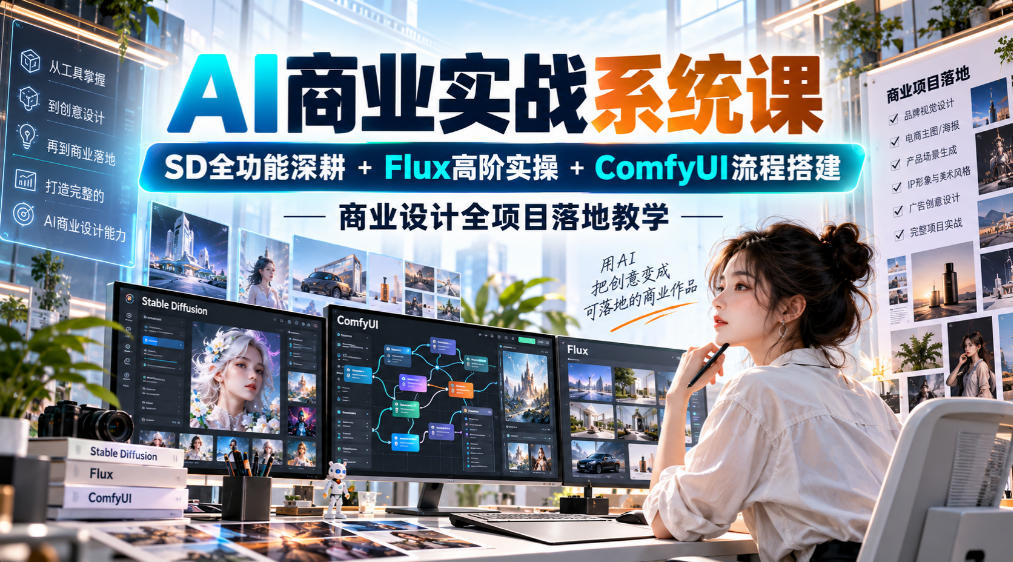 AI商业实战系统课｜SD全功能深耕+Flux高阶实操+Comfyui流程搭建，商业设计全项目落地教学-鑫梵淘