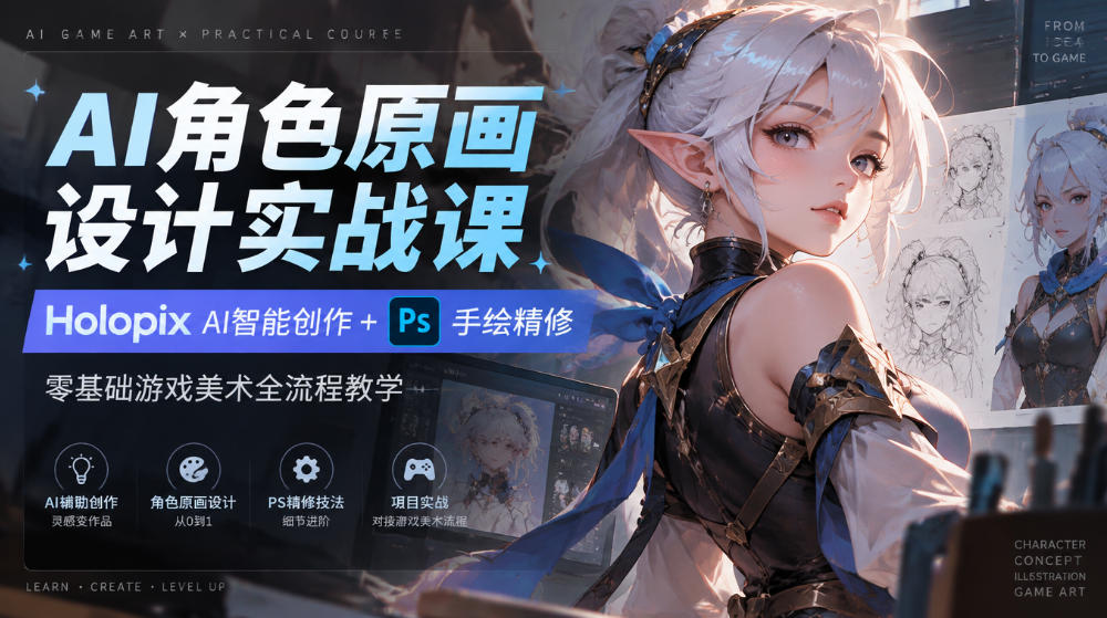 AI角色原画设计实战课｜Holopix AI智能创作+PS手绘精修，零基础游戏美术全流程教学-鑫梵淘