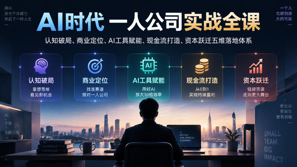 AI时代一人公司实战全课｜认知破局、商业定位、AI工具赋能、现金流打造、资本跃迁五维落地体系-鑫梵淘