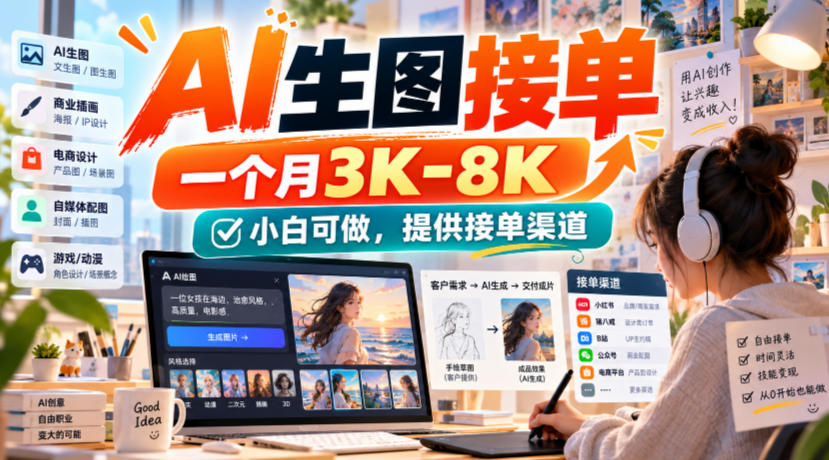 AI生图接单，一个月3K-8K，小白可做，提供接单渠道-鑫梵淘