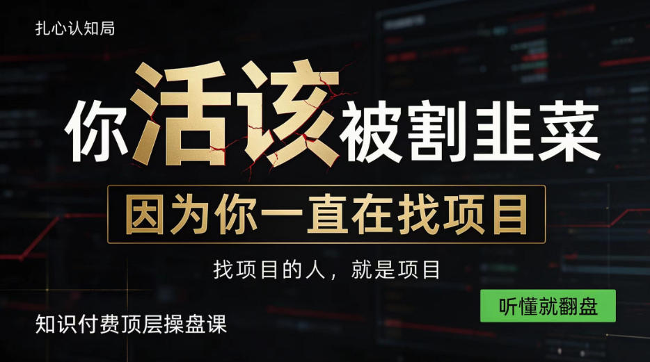 做项目不如卖项目，做知识付费自己当老板，知识付费顶层操盘课，听懂就翻盘【揭秘】-鑫梵淘