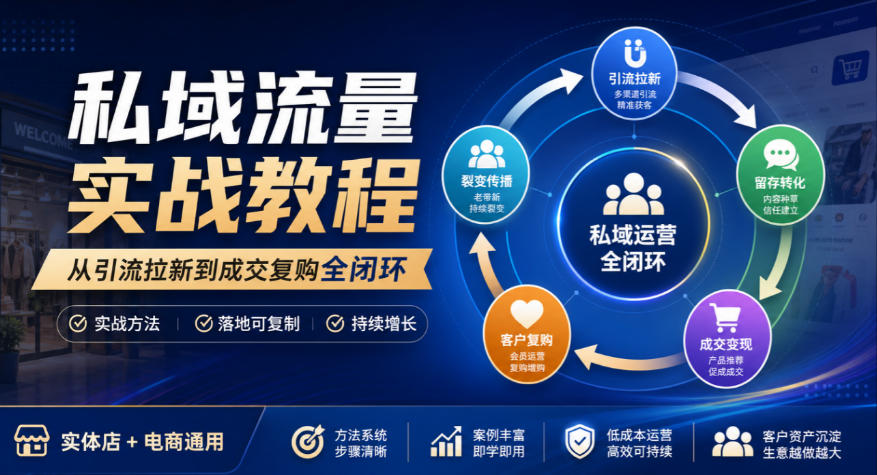 私域流量实战教程，从引流拉新到成交复购全闭环，实体店电商通用-鑫梵淘