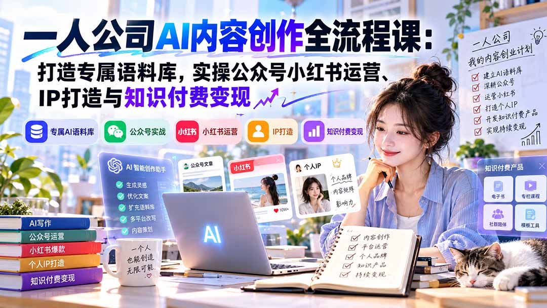一人公司AI内容创作全流程课：打造专属语料库，实操公众号小红书运营、IP打造与知识付费变现方法论-鑫梵淘
