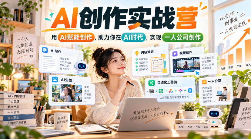 AI创作实战营，用AI赋能创作，助力你在AI时代，实现一人公司创作-鑫梵淘