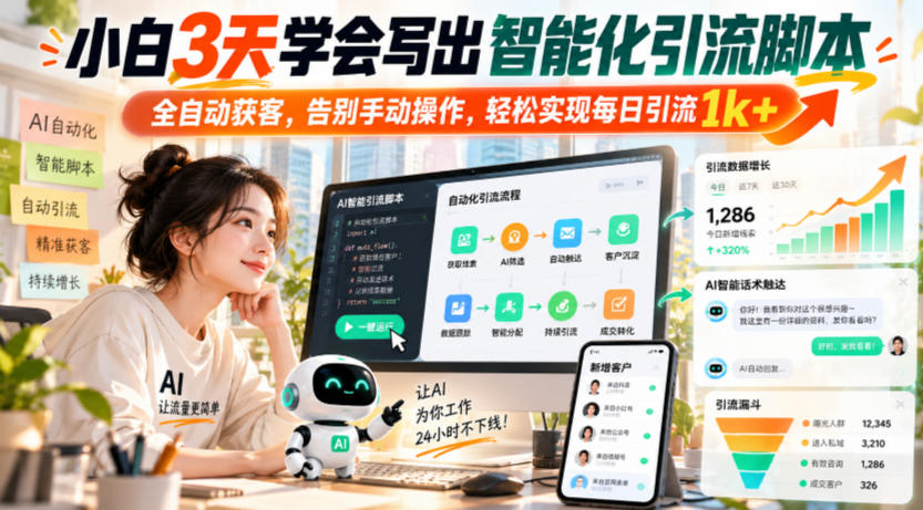 小白3天学会写出智能化引流脚本，全自动获客，告别手动操作，轻松实现每日引流1k+-鑫梵淘