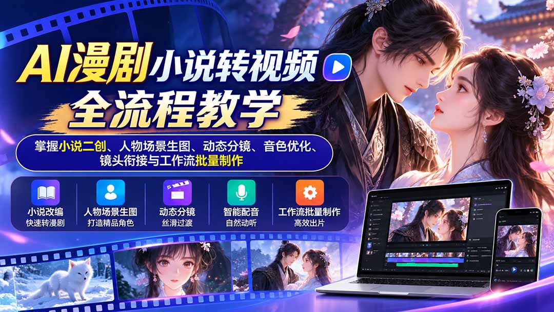 AI漫剧小说转视频全流程教学：掌握小说二创、人物场景生图、动态分镜、音色优化、镜头衔接与工作流批量制作-鑫梵淘