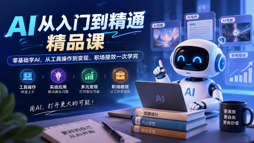 AI从入门到精通精品课，零基础学AI，从工具操作到变现、职场提效一次学完-鑫梵淘