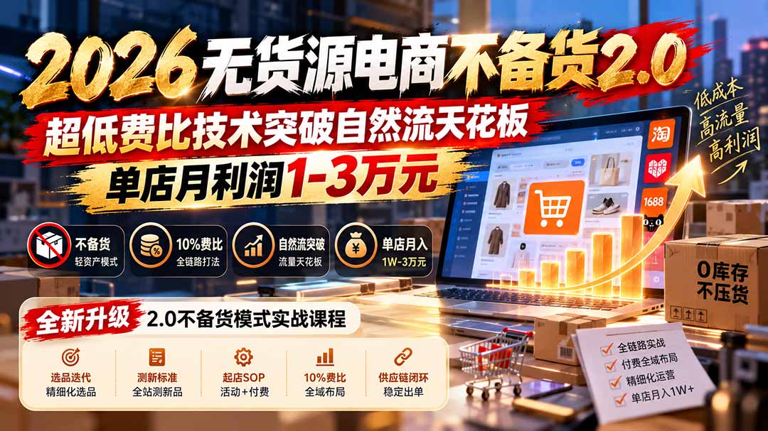 2026无货源电商不备货2.0【更新1010】：超低费比技术突破自然流天花板，单店月利润1-3万元-鑫梵淘