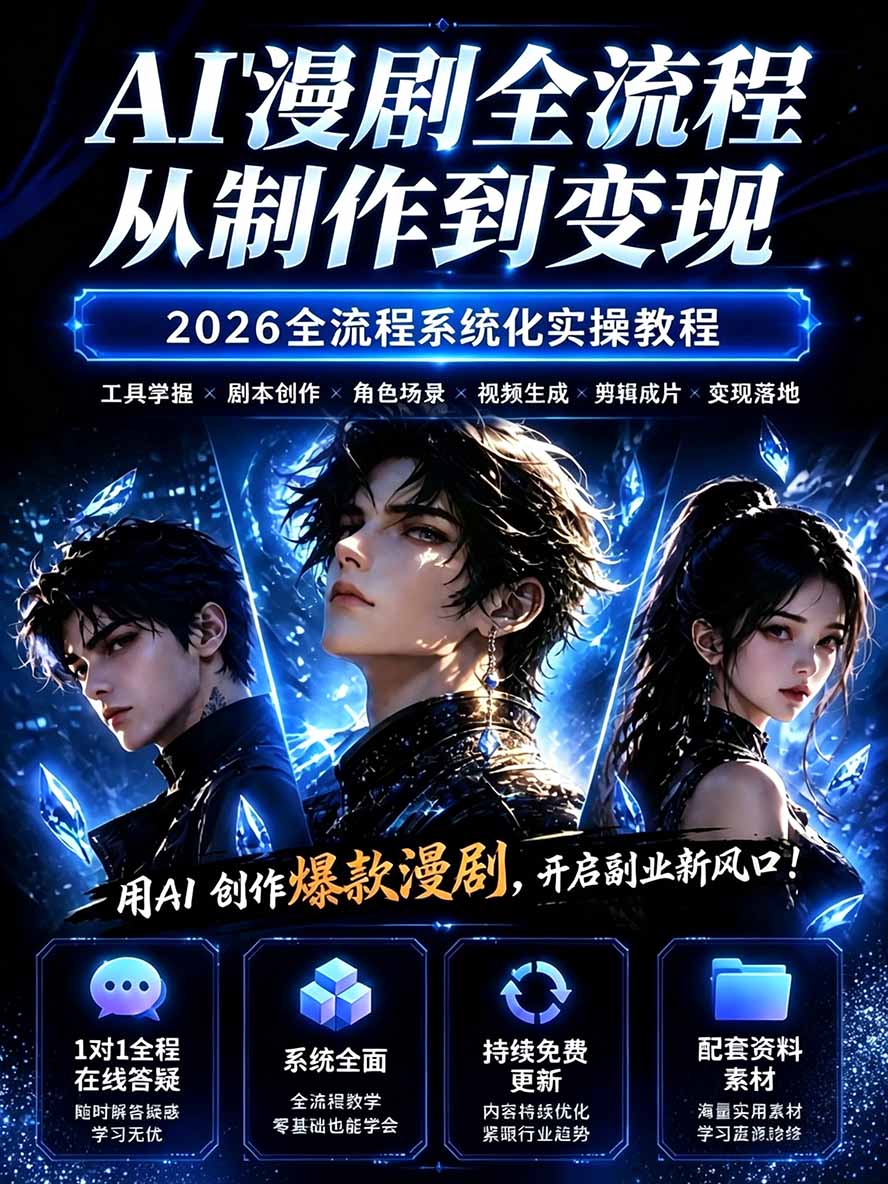 图片[1]-【无水印】2026AI漫剧创作与商业变现掘金营：打通选题→AI编剧→角色场景→自动分镜→视频生成→剪辑发布→运营变现-鑫梵淘