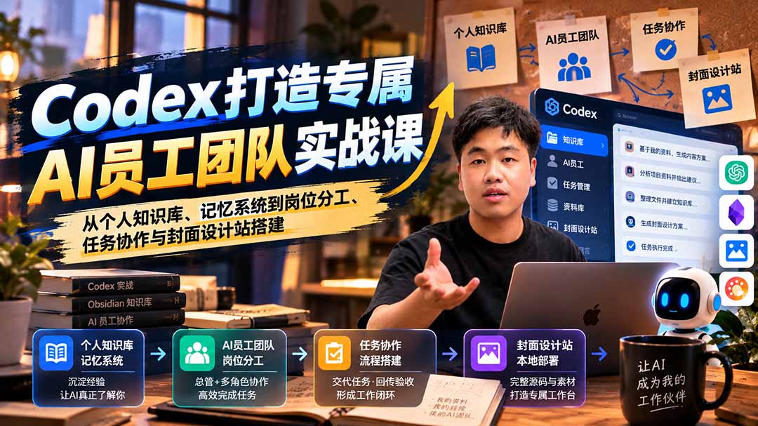 【无水印】Codex打造专属AI员工团队实战课：从个人知识库、记忆系统到岗位分工、任务协作与封面设计站搭建-鑫梵淘