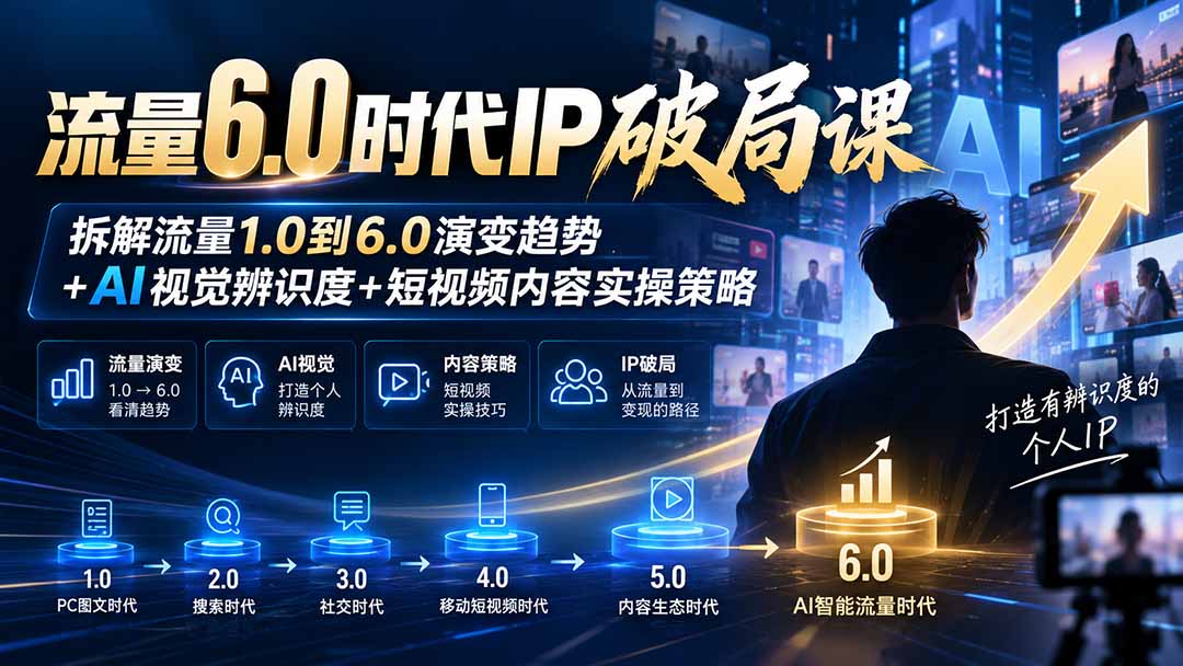 流量6.0时代IP破局课-更新：拆解流量1.0到6.0演变趋势+AI视觉辨识度+短视频内容实操策略-鑫梵淘