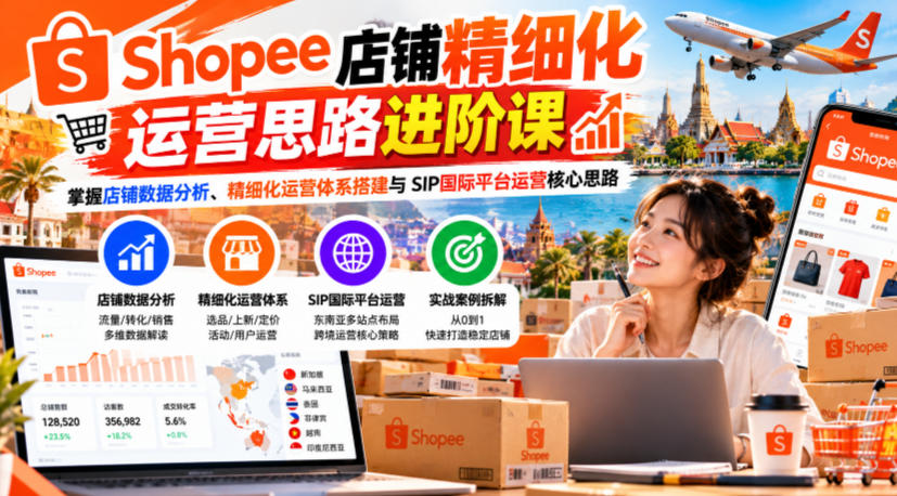 Shopee店铺精细化运营思路进阶课，掌握店铺数据分析、精细化运营体系搭建与SIP国际平台运营核心思路-鑫梵淘