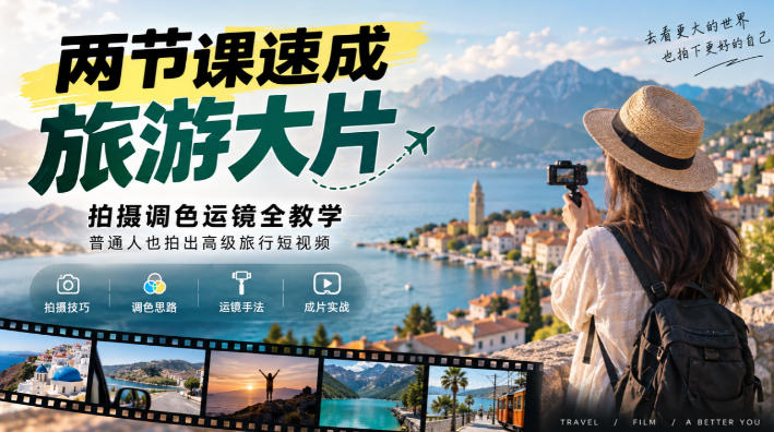 两节课速成旅游大片｜拍摄调色运镜全教学，普通人也拍出高级旅行短视频-鑫梵淘