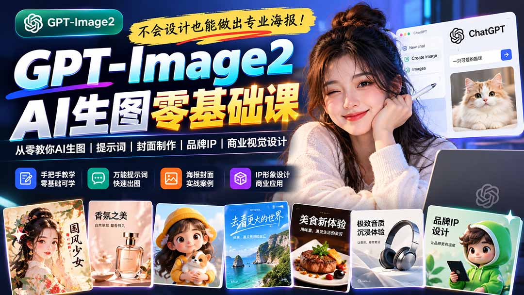不会设计也能做出专业海报！GPT-Image2从零教你AI生图、提示词、封面制作、品牌IP与商业视觉设计-鑫梵淘