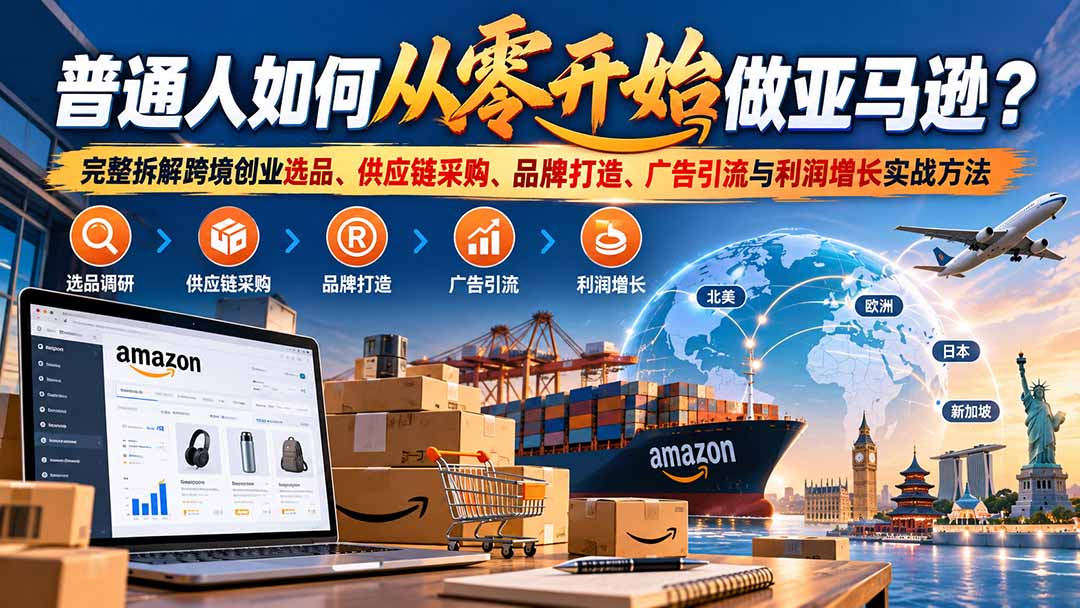 普通人如何从零开始做亚马逊？完整拆解跨境创业选品、供应链采购、品牌打造、广告引流与利润增长实战方法-鑫梵淘