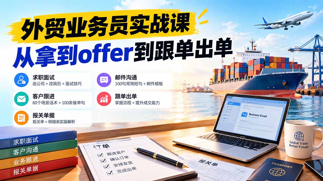 外贸业务员从求职到出单实战课：教你筛选优质公司、优化简历、应对面试、客户跟进催单及出口报关操作篇-鑫梵淘