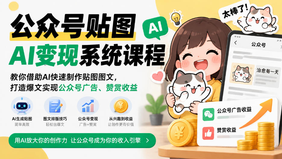 公众号贴图AI变现系统课程｜教你借助AI快速制作贴图图文，打造爆文实现公众号广告、赞赏收益-鑫梵淘