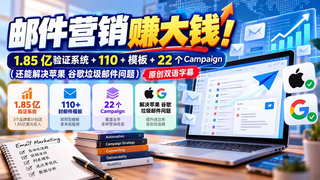 邮件营销赚大钱！1.85亿验证系统+110+模板+22个Campaign(还能解决苹果 谷歌垃圾邮件问题-鑫梵淘