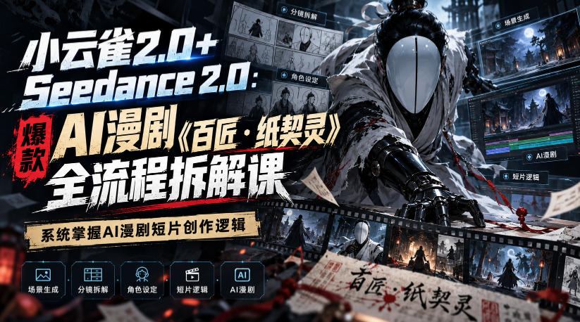 小云雀2.0+Seedance 2.0：爆款AI漫剧《百匠・纸契灵》全流程拆解课，系统掌握AI漫剧短片创作逻辑-鑫梵淘