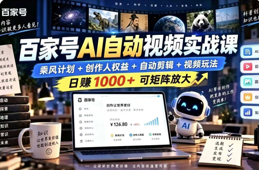百家号自动矩阵玩法，长期可以做的项目，日入1k+，真正的睡后收入-鑫梵淘