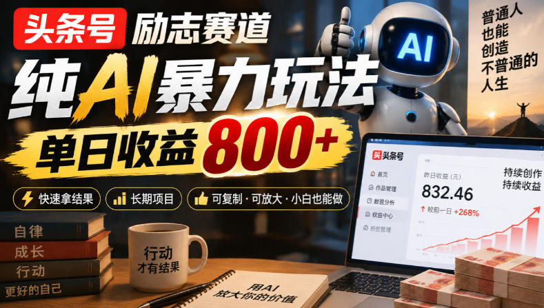 头条号励志赛道，纯AI暴力玩法，单日收益800+，快速拿结果，长期项目-鑫梵淘
