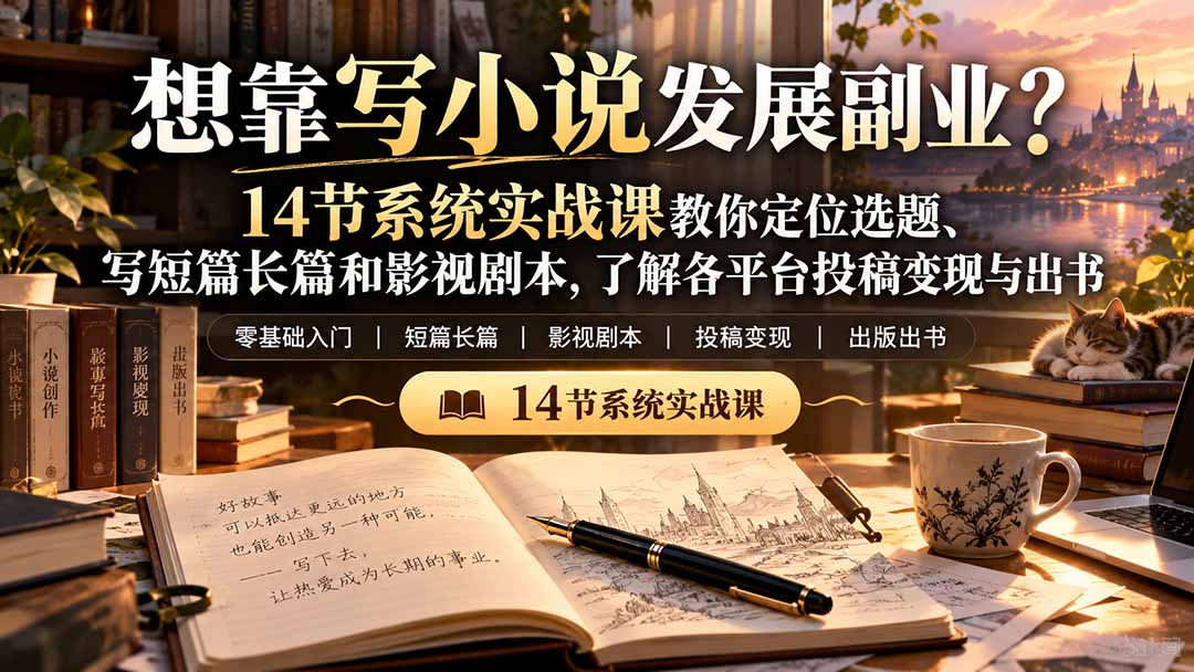 【无水印】想靠写小说发展副业？14节系统实战课教你定位选题、写短篇长篇和影视剧本，了解各平台投稿变现与出书-鑫梵淘