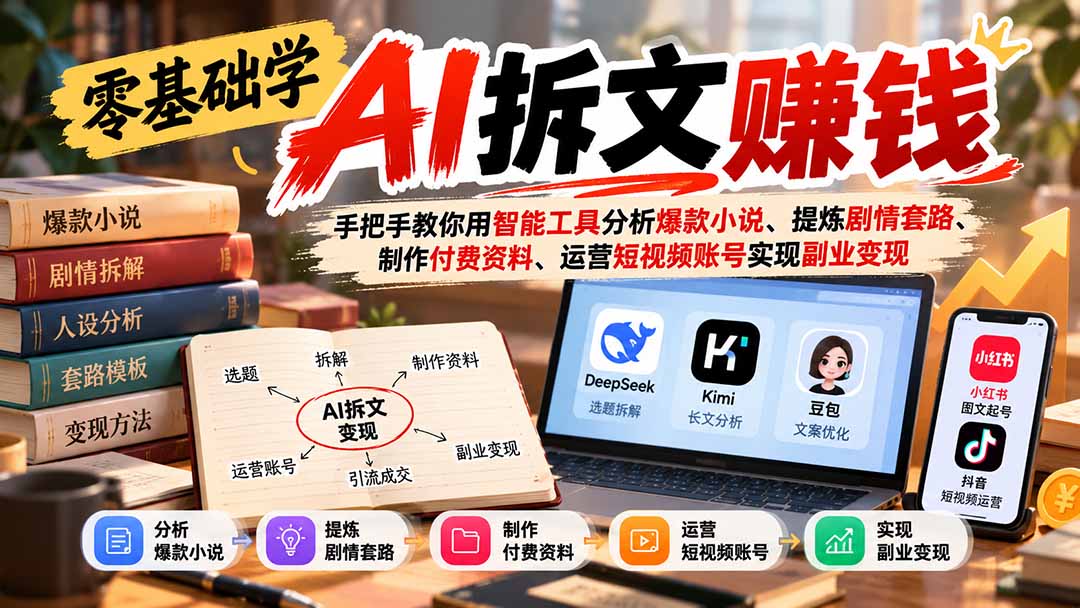 零基础学AI拆文赚钱：手把手教你用智能工具分析爆款小说、提炼剧情套路、制作付费资料、运营短视频账号实现副业变现-鑫梵淘