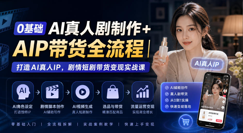 0基础AI真人剧制作+AIP带货全流程｜打造AI真人IP，剧情短剧带货变现实战课-鑫梵淘