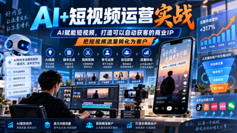 AI+短视频运营实战，AI赋能短视频，打造可以自动获客的商业IP，把短视频流量转化为客户-鑫梵淘