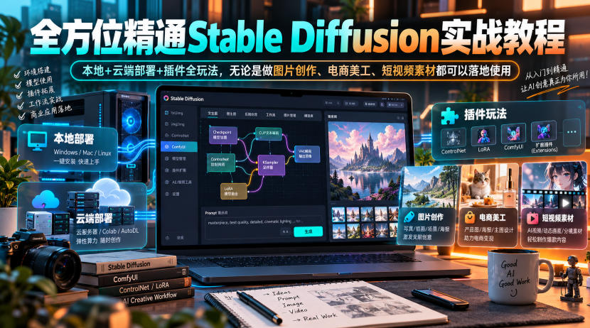 全方位精通Stable Diffusion实战教程｜本地+云端部署+插件全玩法，无论是做图片创作、电商美工、短视频素材都可以落地使用-鑫梵淘