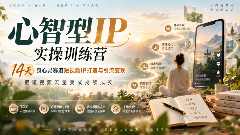 心智型IP实操训练营｜14天身心灵赛道短视频IP打造与引流变现，把短视频流量变成持续成交-鑫梵淘