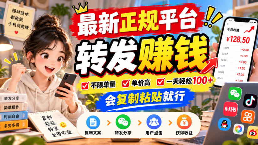 最新正规平台，转发賺钱，不限单量，单价高，一天轻松100+，会复制粘贴就行【揭秘】-鑫梵淘