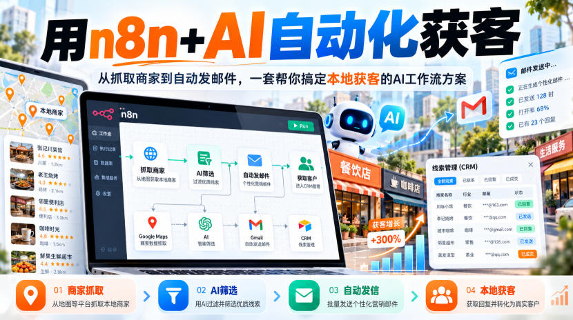 【无水印】用n8n+AI自动化获客，从抓取商家到自动发邮件，一套帮你搞定本地获客的AI工作流方案【原创双语字幕】-鑫梵淘