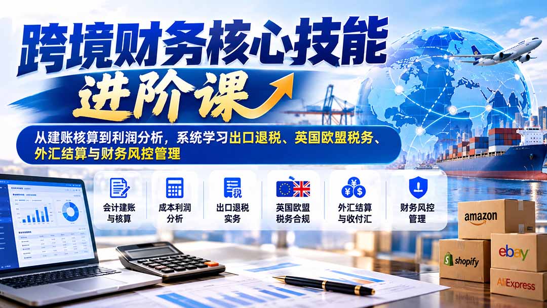 跨境财务核心技能进阶课：从建账核算到利润分析，系统学习出口退税、英国欧盟税务、外汇结算与财务风控管理-鑫梵淘