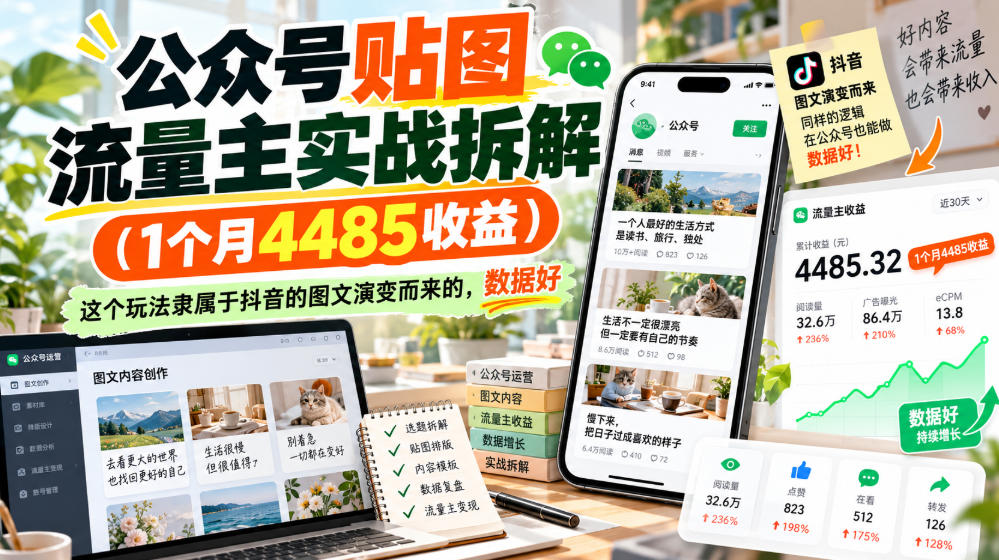 公众号贴图流量主实战拆解(1个月4485收益)，这个玩法隶属于抖音的图文演变而来的，数据好-鑫梵淘