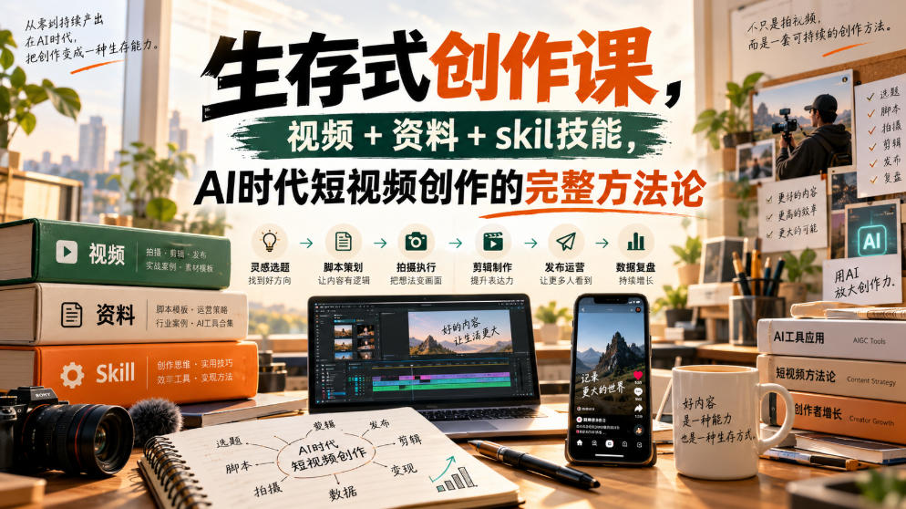 生存式创作课，视频+资料+skil技能，ai时代短视频创作的完整方法论-鑫梵淘