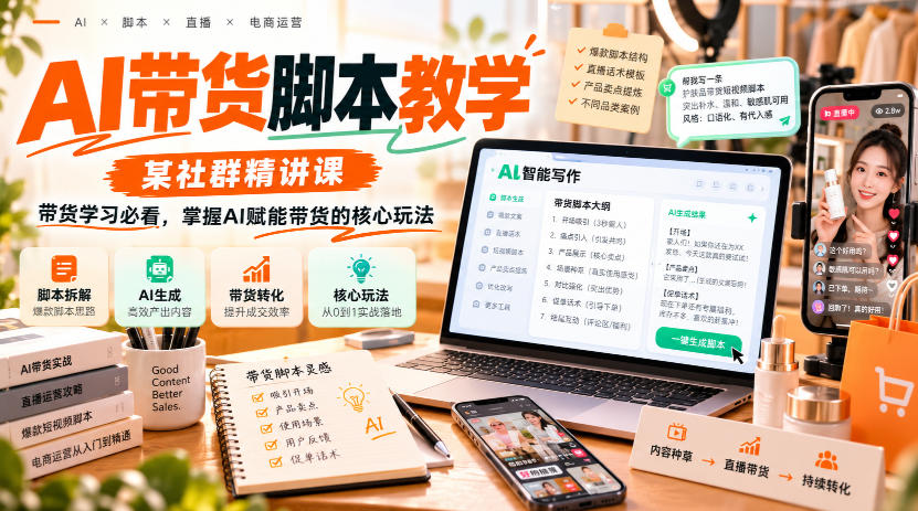 AI带货脚本教学，某社群精讲课，带货学习必看，掌握AI赋能带货的核心玩法-鑫梵淘