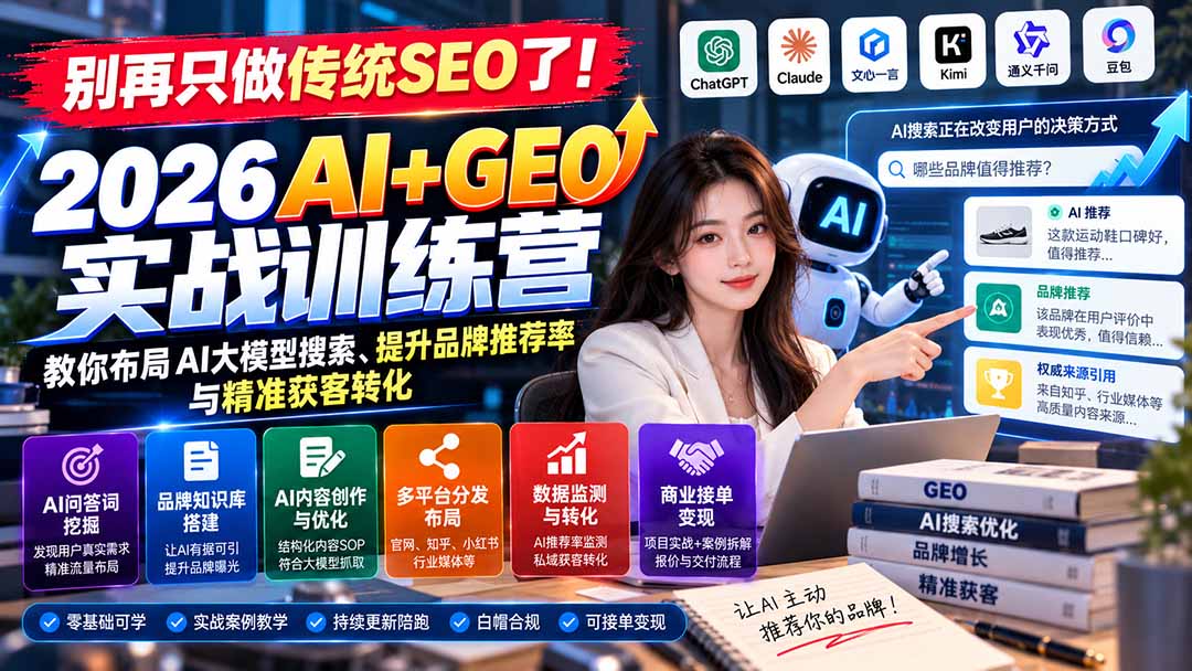 别再只做传统SEO了！《2026AI+GEO实战训练营》教你布局AI大模型搜索、提升品牌推荐率与精准获客转化-鑫梵淘